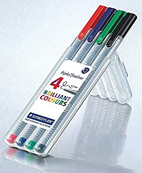 Staedtler 334 SB4 Triplus Fineliner Pen - Pack of 4 (Multicolor)