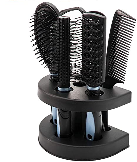 5Pcs Hair Comb Brush Set with Mirror Hairbrush Holder Professional Massage Combs Cosmetics Hair Styling Tools Sets for Women Ladies Adults Kids (Blue)