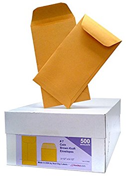 Box of 500 # 7 Coin Brown Kraft Envelopes, for Small Parts, Cash Etc.