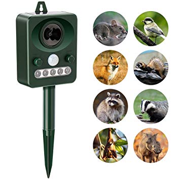 Poscoverge Solar Power Ultrasonic Animal & Pest Repellent, Outdoor Waterproof repeller for Cat, Dog, Raccoons, Squirrls, Moles, Mice - Activated with Motion Sensor and Flashing LED Light