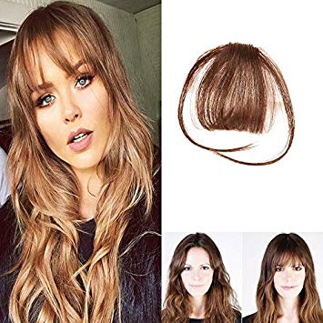 HIKYUU Human Hair Bangs Clip on Real Hair Light Brown with Temples Bangs Extensions Human Hair Natural Clip