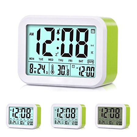 Digital Alarm Clock, Jiemei Talking Alarm Clocks for Kids and Adults, Battery Operated, 4.5'' Display, Smart Backlight, 3 Alarms, 7 Rings, Good Gift Choice ( Green )