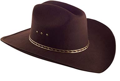 Faux Felt Wide Brim Western Cowboy Hat Elastic Band - Brown - S/M