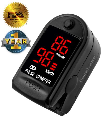Facelake FL400 Pulse Oximeter with Neck/wrist Cord, Carrying Case and Batteries-Black