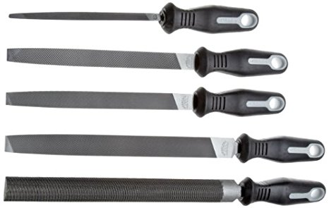 Nicholson 5 Piece Hand File Set with Ergonomic Handles, American Pattern, 6" Length, (2)-8" length, (2)-10" length