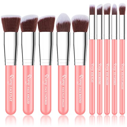 Qivange Kabuki Makeup Brushes, Premium Foundation Eyeshadow Powder Brushes(10pcs, Pink with Silver)