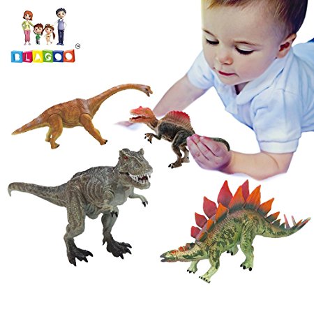 BLAGOO Realistic Rubber Dinosaur 4 Toys up to 9 inches Assorted Set with Moving Parts