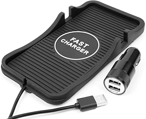 DURAGADGET Wireless Charging Mat (Non-Slip Silicone)   In-Car Cigarette Socket USB 2.0 Dual Port Travel Charger - Compatible with Samsung Galaxy Note 10 5G | Galaxy S9 | Galaxy S9