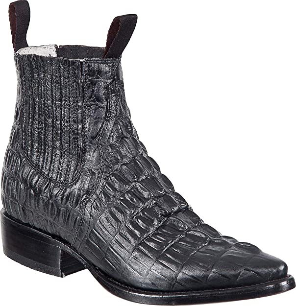 Western Shops Mens Leather Cowboy Boots Crocodile Alligator Print Short Ankle Western J Toe Boot