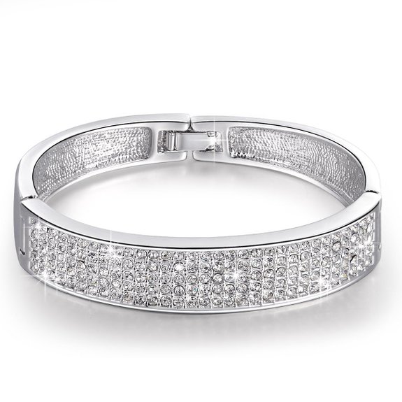 Qianse *Princess Snow* Endless Shinny Austrian Preciosa Crystal Pave Bangle Bracelet, Women Jewelry