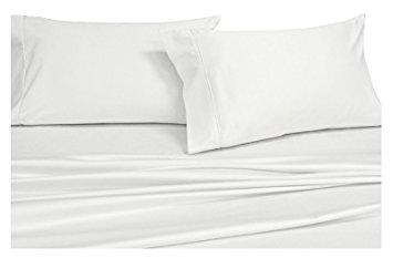 Solid White California-King Size Sheets, 4PC Bed Sheet Set, 100% Cotton, 300 Thread Count, Sateen Solid, Deep Pocket, by Royal Hotel