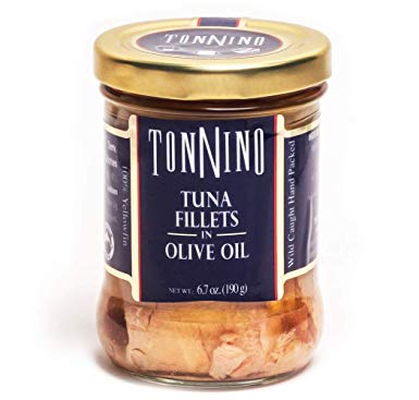 Tonnino - Gourmet Low-Calorie Superior Taste Gluten-Free Kosher - Yellowfin - Jarred Premium Tuna Filets in Olive Oil 6.7 oz - Pack of 6