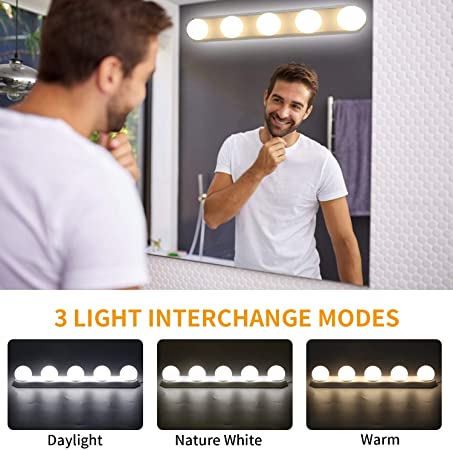 YISUN LED Vanity Mirror Lights, USB Portable Makeup Lights 3 Color Modes - 5 LED Bulbs Brightness Color Temperature Adjustable for Makeup Vanity Table Bathroom Dressing Room (Mirror Not Included)