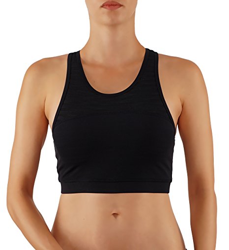 ROUGHRIVER Women's Yoga Top Burnout Mesh Sports Bra With Padding and Extra Support