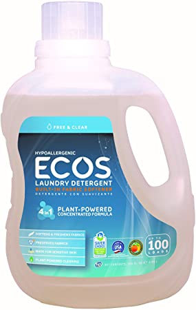 Earth Friendly Products ECOS Hypoallergenic Liquid Laundry Detergent Free & Clear, 100 Ounce