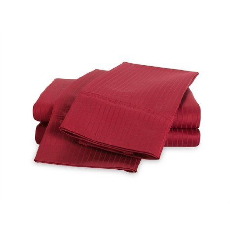 1000 Thread Count - Egyptian Cotton Striped Sheet Set by ExceptionalSheets Queen Burgundy