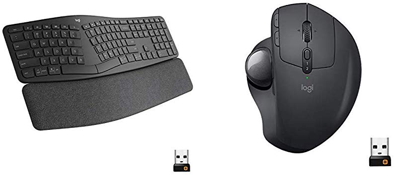 Logitech Ergo K860 Wireless Ergonomic Keyboard with Wrist Rest and MX Ergo Wireless Trackball Mou