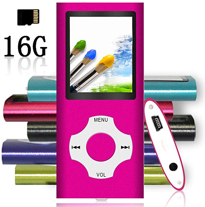 Tomameri - Portable MP3 / MP4 Player with Rhombic Button, Including a 16 GB Micro SD Card and Support Up to 64GB, Compact Music, Video Player, Photo Viewer Supported - White-and-Pink