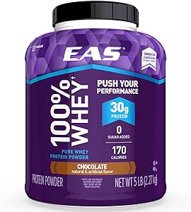 EAS 100% Pure Whey Protein Powder, Chocolate, 5lb Tub, 30 grams of Whey Protein Per Serving (Packaging May Vary)