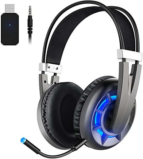 Wintory AIR 2.4G Wireless Gaming Headset for PC PS4 TV Playstation Computer Headset with Detachable Noise Canceling Microphone Mute Key 3D Surround Sound Over Ear Gaming Mic Headphones Upto 15H of Use