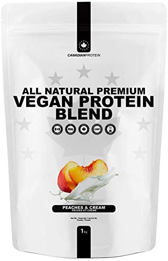 Canadian Protein Vegan Protein Blend Powder 22g of Plant-Based Protein | 1 kg of Peaches & Cream Flavoured Workout Recovery Drink | Contains Pea Protein Isolate, Brown Rice Protein and Hemp Protein