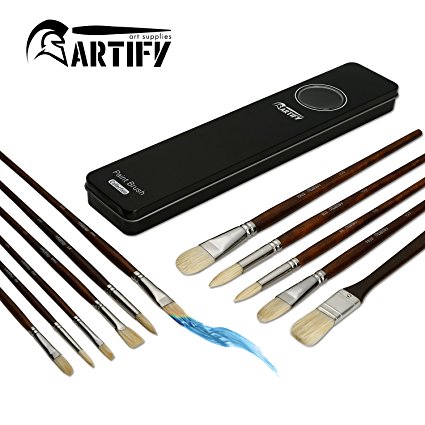 Artify 11 pcs Professional Oil Paint Brush Set, Perfect for Oil Painting, with a Free Metal Carrying Box and a Velvet Bag