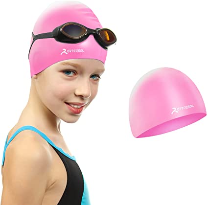 arteesol Silicone Swim Cap Kids - Waterproof Swimming Cap for Kids Children Junior Boys and Girls Aged 5-12 - Kids Swim Cap Comfortable Fit for Girl's Long Hair