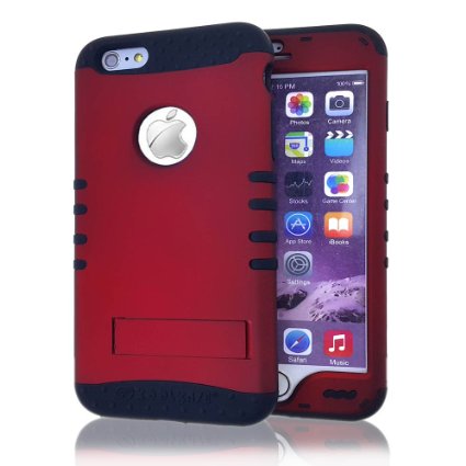 iPhone 6s Plus Case, Hard Soft Rubber Hybrid Shockproof Impact Rugged Armor Defender Case Protective Cover for Apple iPhone 6/6s Plus (Dark Red/Black)