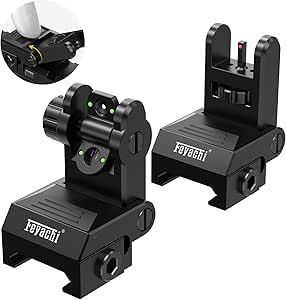 Feyachi S17A Iron Sight Flip Up Sights Front and Rear Pop-Up Iron Sights with Green Red Fiber Optics Iron Sight Picatinny Iron scopes