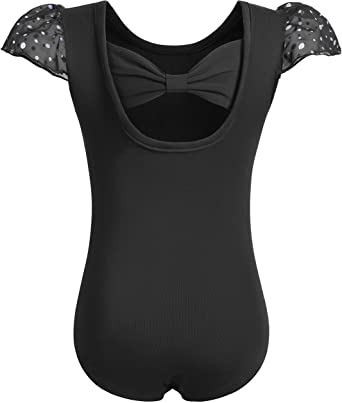 MOLLDAN Girls Dance Ballet Leotards Short Sleeve Criss Cross Straps Back