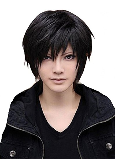 Men's Beautiful Male Black Short Straight Hair Wig Cosplay Party   Wig Cap