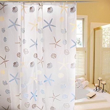 Cozyswan Elegant PEVA Bathroom Shower Curtain with Hooks 72 Inches X 72 Inches (Seashell)