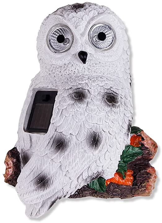 Solar Outdoor Light Decor, 8 Inch White Resin Owl Wall Decoration