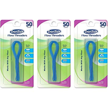 DenTek Floss Threaders | Works with Braces, Bridges, and Implants | 50 Count with Case | 3-Pack