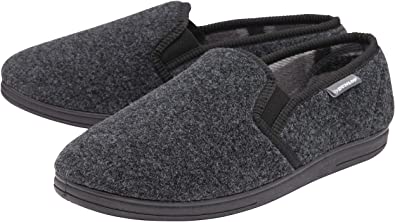 Dunlop Mens Twin Gusset Full Back Comfy Fur Lined Memory Foam House Slippers with Outdoor Soles