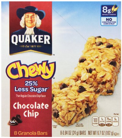 Quaker Chewy Granola Bars, 25% Less Sugar Chocolate Chip, 8 Bars