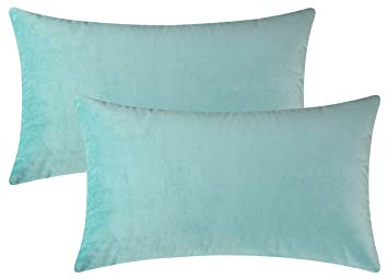 Mixhug Set of 2 Cozy Velvet Rectangle Decorative Throw Pillow Covers for Couch and Bed, Turquoise, 12 x 20 Inches