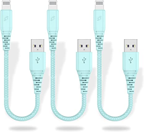Cabepow Short Lightning Cable 1Ft, [3Pack] 1 Foot iPhone Charger Cables,1 Feet Apple Charging Cord Compatible with iPhone 11/Pro/X/Xs Max/XR/8 Plus /7 Plus/6/ iPad (Blue)