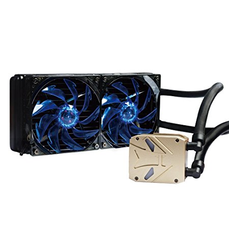 LESHP CPU Cooler with All Metal Water Cooling Head Double Water Drainage & Dual High 15 Set LEDS and PWM Cooling Fan for Intel/AMD, Support Multiple Sockets