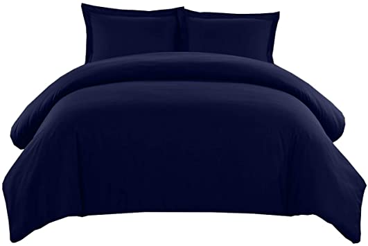 Royal Hotel Solid Navy 550-Thread-Count 3pc King/Cal-King Duvet-Cover 100-Percent Cotton, Sateen Solid