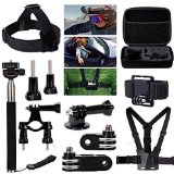 XCSOURCE Accessories Set 7 pcs - Storage Protective Carry Case Bag  Telescoping Handheld Monopod  Handlebar Mount Holder  Chest strap  Head Strap  Wrist Strap for Gopro Hero 1 2 3 3 4 Camera OS126