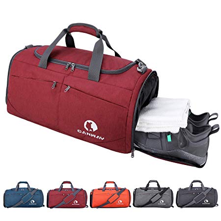 Canway Sports Gym Bag, Travel Duffel bag with Wet Pocket & Shoes Compartment for men women, 45L, Lightweight