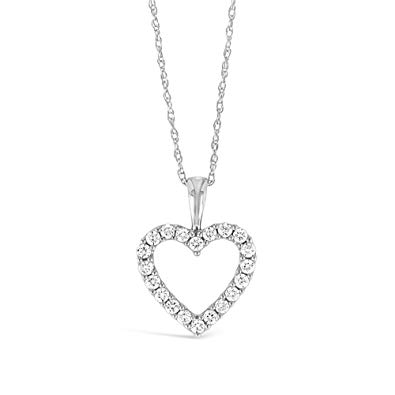 Brilliant Expressions 10K White, Rose, or Yellow Gold 1/4 Cttw Conflict Free Diamond Open Heart Pendant Necklace (I-J Color, I2-I3 Clarity), Adjustable Chain 16-18 inch