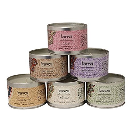 Scented Candles Variety Gift Pack, Lavender, Vanilla, Rose, Jasmine, Sandalwood, Patchouli, Set Of 6 Different Scents, By Karma Scents