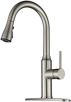 Kitchen Faucet Pull Down-Arofa A01LY Commercial Modern Single Hole Single Handle high arc Stainless Steel Brushed Nickel Kitchen Sink faucets with Pull Out Sprayer