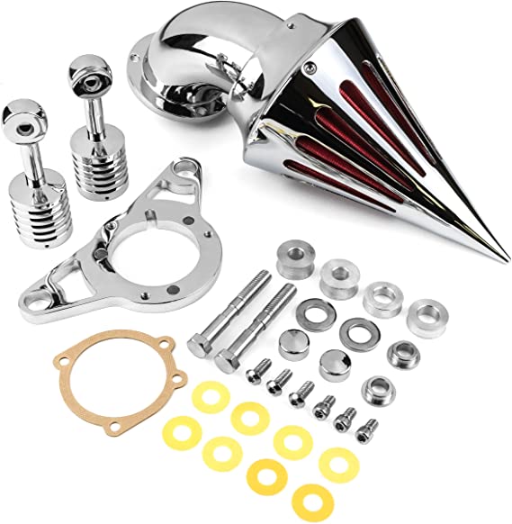 Krator Night Train Fat Boy Dyna Super Glide Low Rider Wide Touring Road King Chrome Aluminum Cone Spike Air Cleaner Kit Intake Filter Compatible with Harley Davidson Softail Motorcycle (2001-2009)