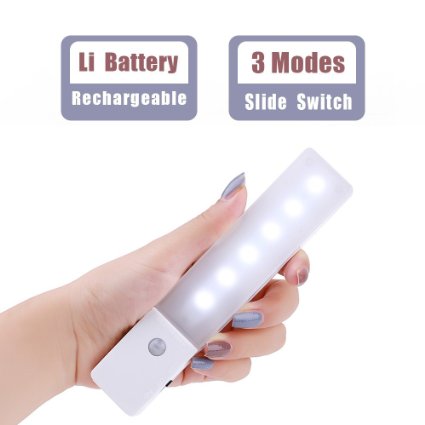 Cshidworld Portable Rechargeable PIR Motion Sensor LED Night Light Bar Wireless Closet Under Cabinet Built-in Lithium Battery Powered Lighting Attic Drawer 6 LEDs