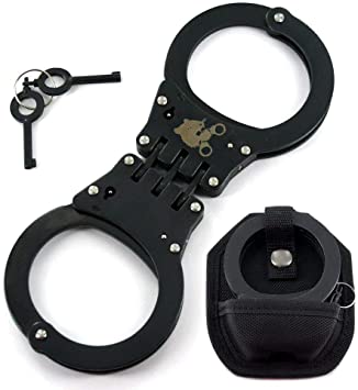 Ace Martial Arts Supply Hinged Heavy Duty Handcuffs and Keys, Black