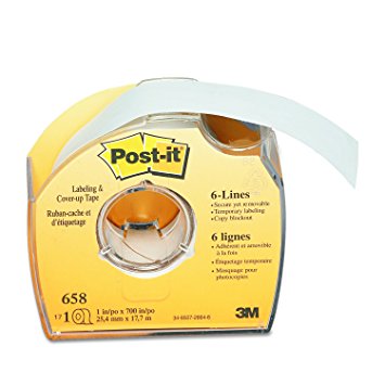 Post-it 658 Labeling & Cover-Up Tape, Non-Refillable, 1" x 700" Roll