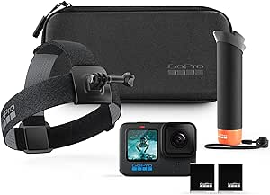 GoPro HERO12-Zubehörpaket – enthält die HERO12 Black-Kamera, den Handler (schwebender Handgriff), den Kopfgurt 2.0, den wiederaufladbaren Enduro-Akku (insgesamt 2) und die Tragetasche